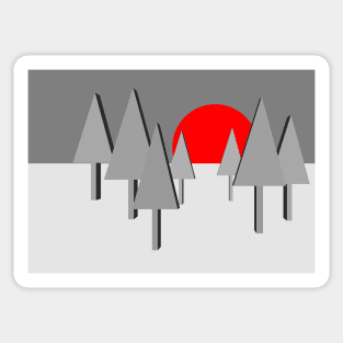 Red Sun with graphic trees Sticker